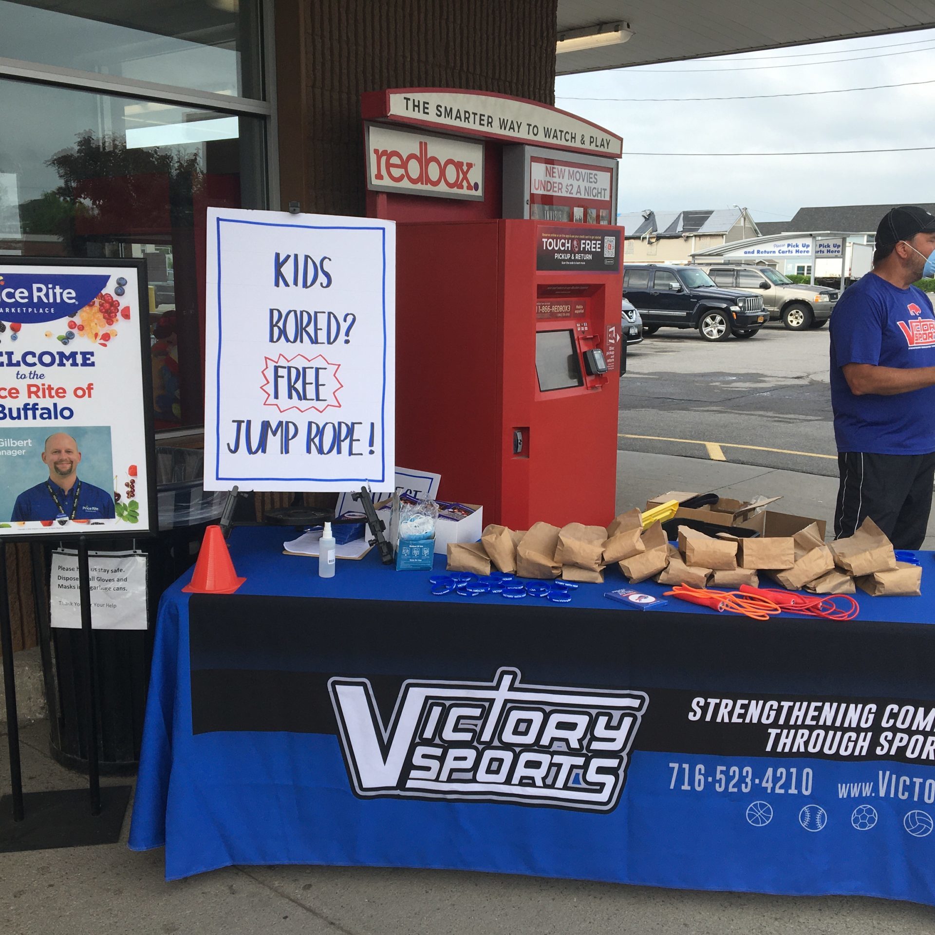 Victory Sports set-up outside store entrance